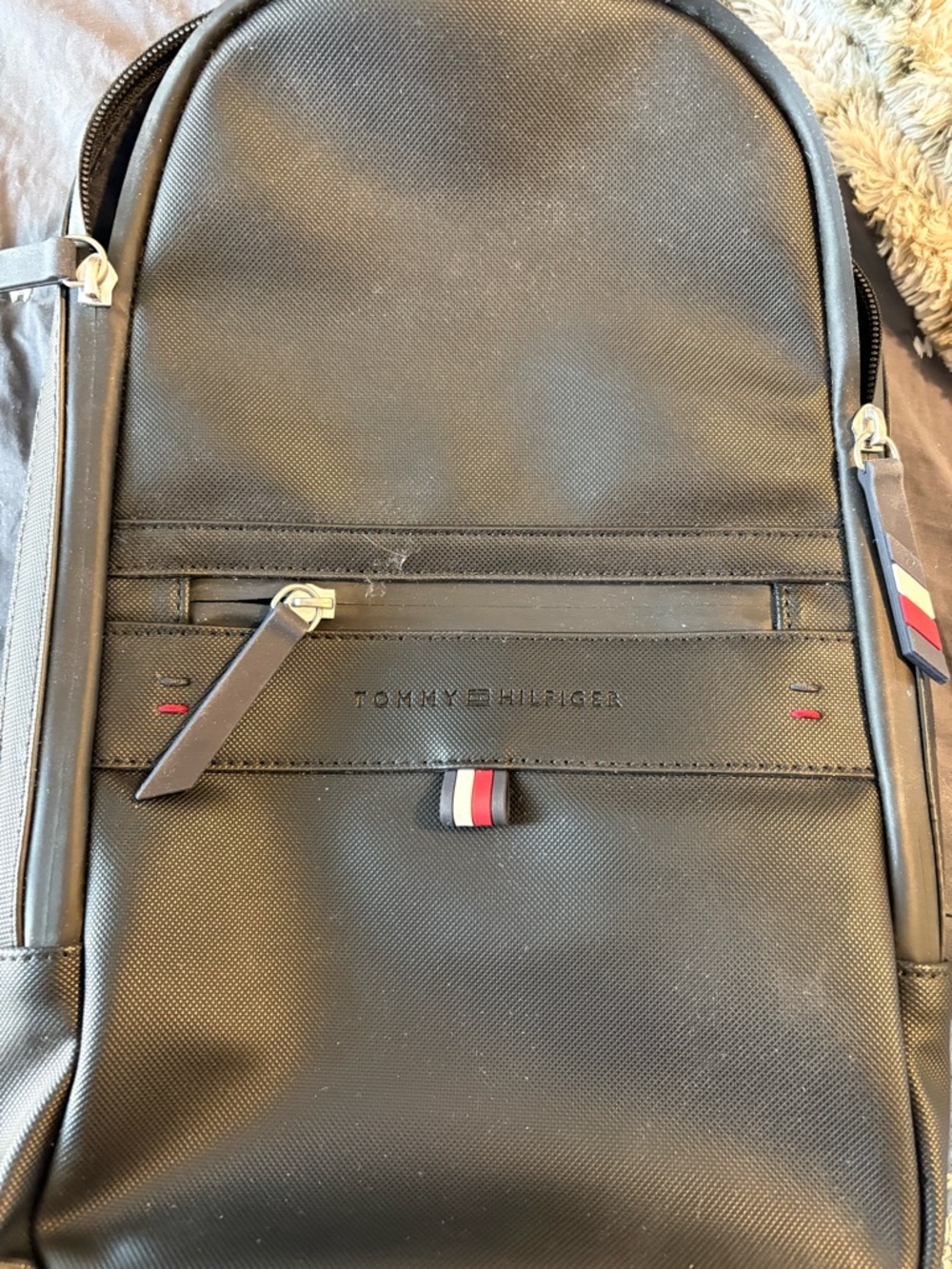 Tommy Hilfiger Black Backpack with Red, White and Blue Trim